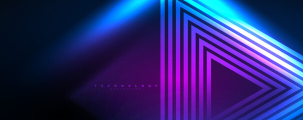 Neon glowing lines and angles, magic energy space light concept. Vector illustration for wallpaper, banner, background, leaflet, catalog, cover, flyer