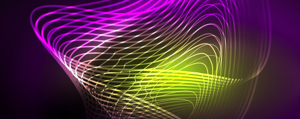 Shiny neon waves, dynamic electric motion, energy or speed concept. Vector illustration for wallpaper, banner, background, leaflet, catalog, cover, flyer