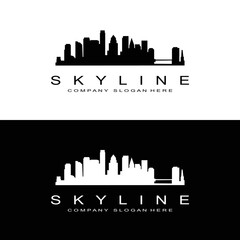 Skyline Logo Design, Cityscape Vector Tall Buildings, City Building Fit Design, Banner Template Construction Company