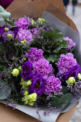 Big luxury bouquet of purple flowers gift