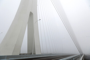 The bridge was shrouded in fog