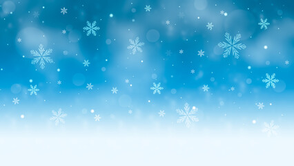 Fototapeta na wymiar Abstract blue winter background with snow and snowflakes for christmas season.