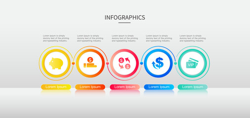 Vector Infographic flow chart template with  icons and 5 options or steps.