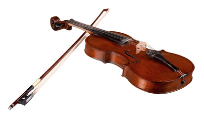 Fototapeta na wymiar Violin with Bow, Isolated