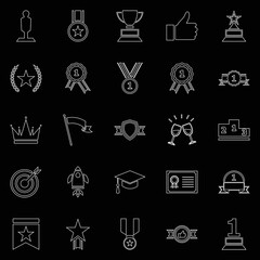 Success line icons on black background