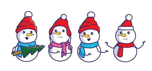 Set of Christmas snowman collection. Vector design for winter and christmas greeting card.