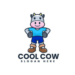 Vector Logo Illustration Cool Cow Mascot Cartoon Style.