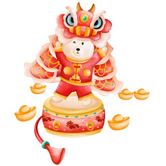 Cute bunny in Chinese traditional costume, Cheongsam dress, Chinese New Year element