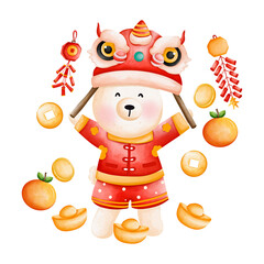 Cute bunny in Chinese traditional costume, Cheongsam dress, Chinese New Year element
