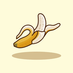 Fresh peeled banana fruit hand drawn cartoon illustration