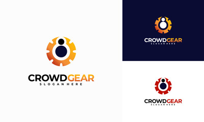 Crowd Gear Logo designs concept vector, People Service logo template icon