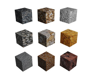 3D cube set of PNG icons with material textures.