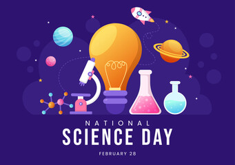 National Science Day February 28 Related to Chemical Liquid, Scientific, Medical and Research in Flat Cartoon Hand Drawn Templates Illustration