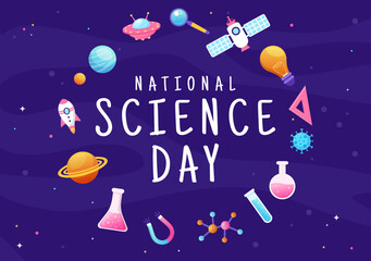 National Science Day February 28 Related to Chemical Liquid, Scientific, Medical and Research in Flat Cartoon Hand Drawn Templates Illustration