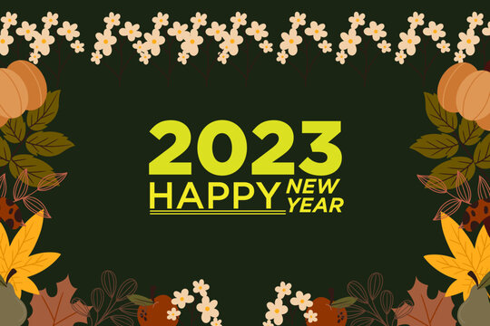 Happy New year Leaves Frame