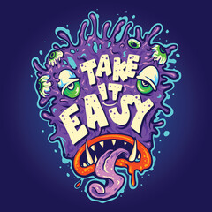 Monster font take it easy Vector illustrations for your work Logo, mascot merchandise t-shirt, stickers and Label designs, poster, greeting cards advertising business company or brands.