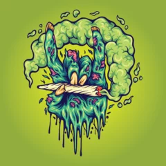 Fotobehang Monster hand smoking weed illustration Vector illustrations for your work Logo, mascot merchandise t-shirt, stickers and Label designs, poster, greeting cards advertising business company or brands. © Art Graris