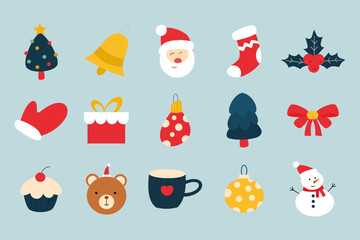 Set of Christmas sticker illustration design
