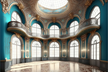 Fototapeta na wymiar an empty glamorous rococo baroque ballroom