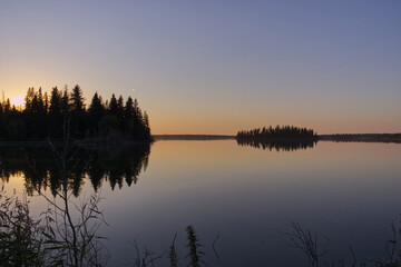 Naklejka na ściany i meble Beautiful Sunset at Astotin Lake