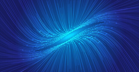 The blue curved dot line extends to converge the big data vector background of Internet technology