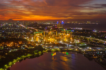 Fototapeta na wymiar Glowing Jakarta International stadium at dusk