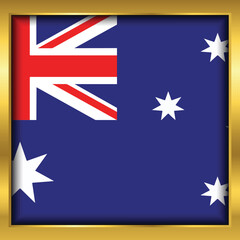 Australia flag,Australia flag golden square button,Vector illustration eps10.	
