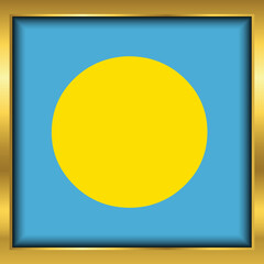 Palau flag,Palau flag golden square button,Vector illustration eps10.	