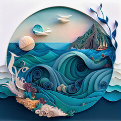 Blue Ocean Scene with Waves and Ships