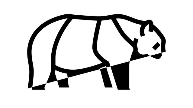 panda animal in zoo line icon animation