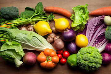 view of a large assortment of healthy fresh organic fruits and vegetables