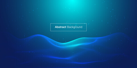 Futuristic technology background.  Blue line wave light screen abstract vector illustration.