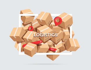 Parcel boxes are stacked on top of each other in white square frame