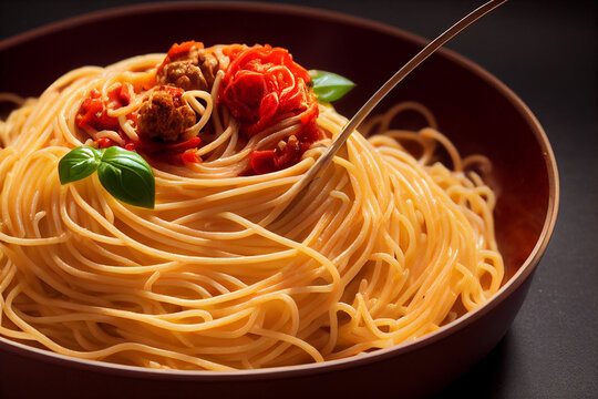 Pasta With Tomato Sauce Shot From Above On Rustic Wood Table