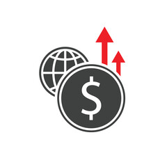 currency increase economic growth concept, dollar sign coin symbol and up arrow