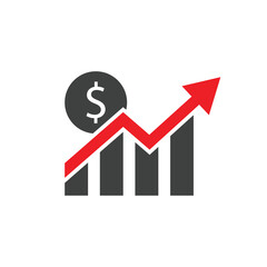 currency increase with red arrow and chart up