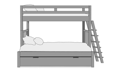 Two-storey bunk bed with ladder, pillows and mattresses, vector illustration
