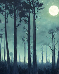 Strong Wind Night Forest - Peaceful Emotional Art
