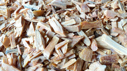 close up of a pile of chips and cutting timber closeup