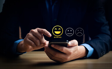 Customer review satisfaction feedback survey concept. User give rating to service experience....