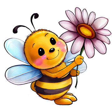 Bee and Flower Clipart, Bee and Flower PNG, Transparent background, cute, Be Kind, Bee Kind