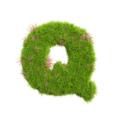 3d rendering of grass letters alphabet,the word q.