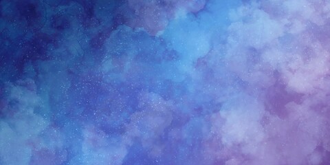 Fototapeta na wymiar 雲とアルコールインクアートのマーブル・抽象横長背景バナー）青から紫のグラデーション