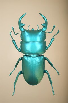 stag beetle Lucanus cervus male. 3d illustration of Stag beetle isolated on old yellow background.