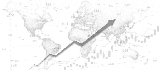 Stock market exchange or financial analysis. Bull market symbol. Business economic and investment on white background concept. Usable for banner, cover, and header.