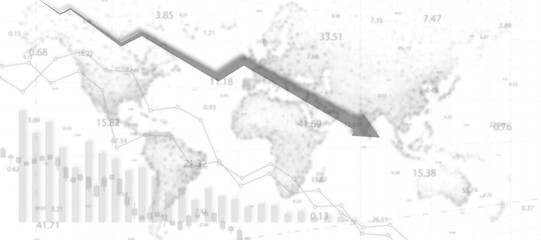 Finance economic stock market down. Global Stock market chart panic sell on white background concept. Extreme bearish stage. Usable for banner, cover, and header.