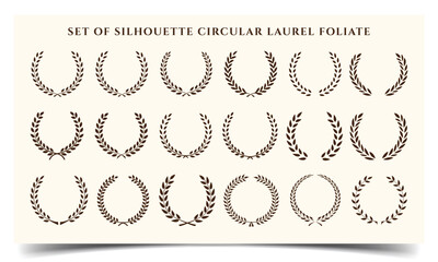 Set black silhouette circular laurel foliate, wreaths award, achievement, heraldry, nobility. award laurel wreaths and branches vector illustration.