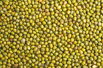 Close up of Organic green Gram or whole green moong Background.