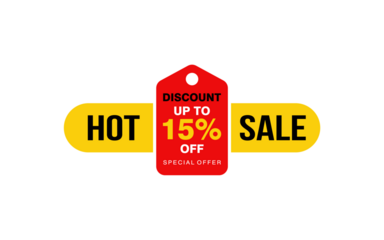 15 Percent discount offer, clearance, promotion banner layout with sticker style.