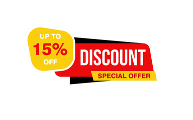 15 Percent discount offer, clearance, promotion banner layout with sticker style.